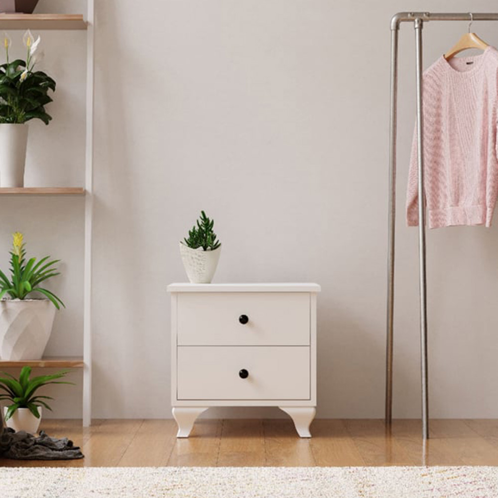 Evu ECU 2 Drawer White Bedside Table Image 5
