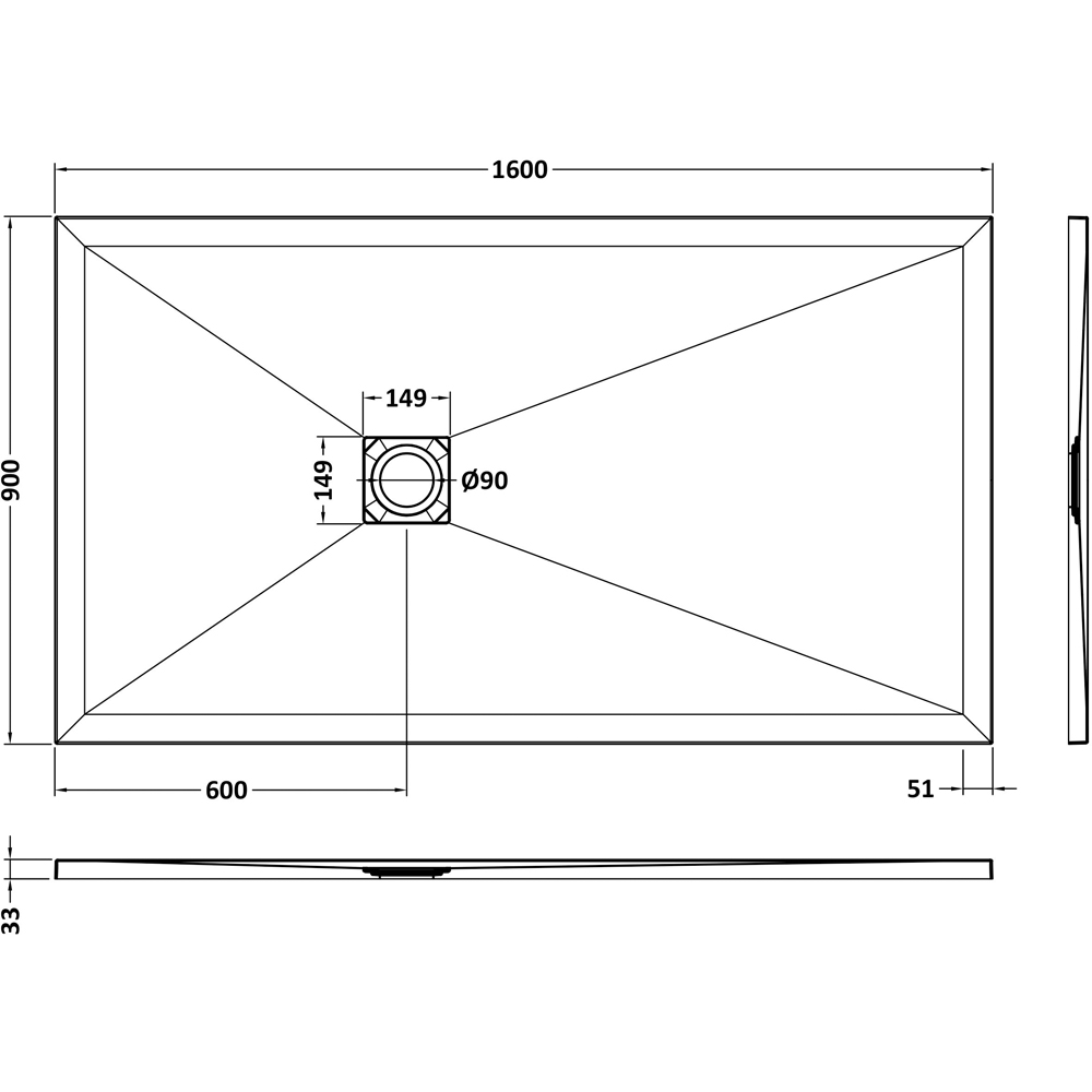 nuie Slate Grey Rectangular Shower Tray 1600 x 900mm Image 2