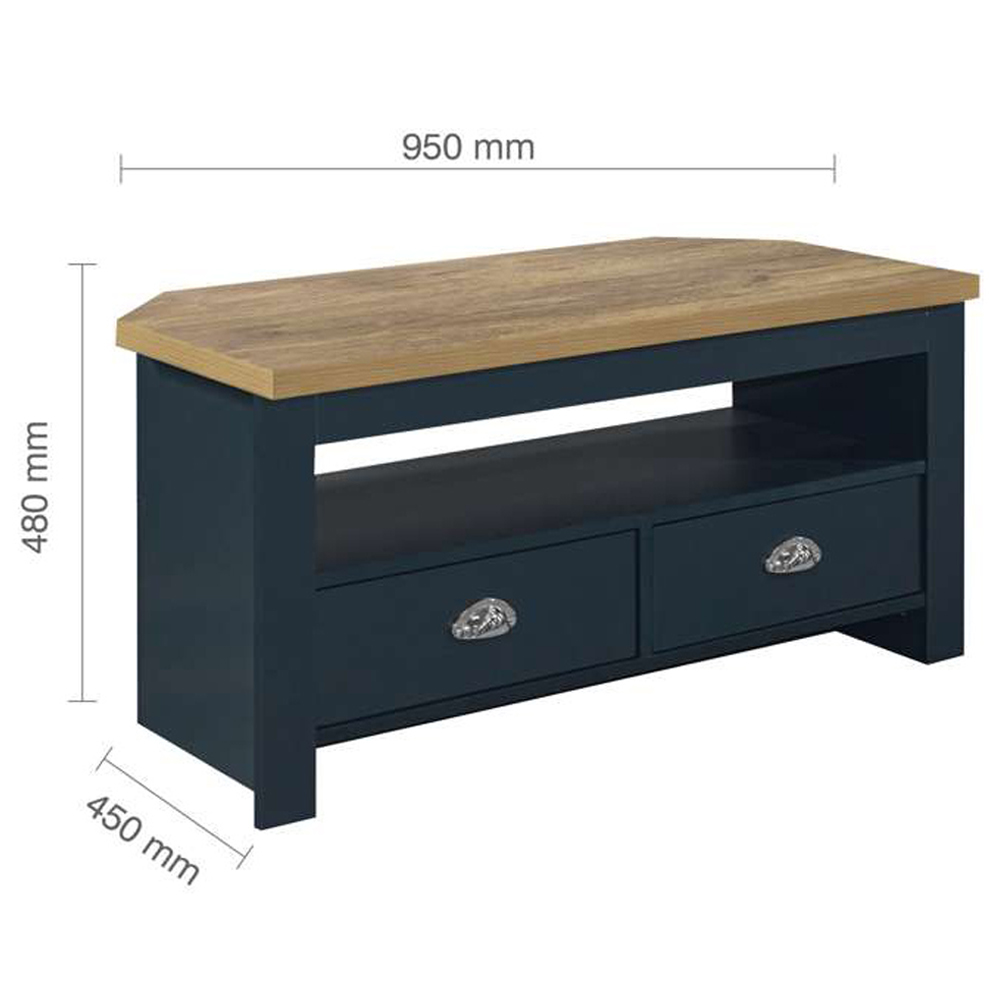 Highgate 2 Drawer Navy and Oak Corner TV Unit Image 8