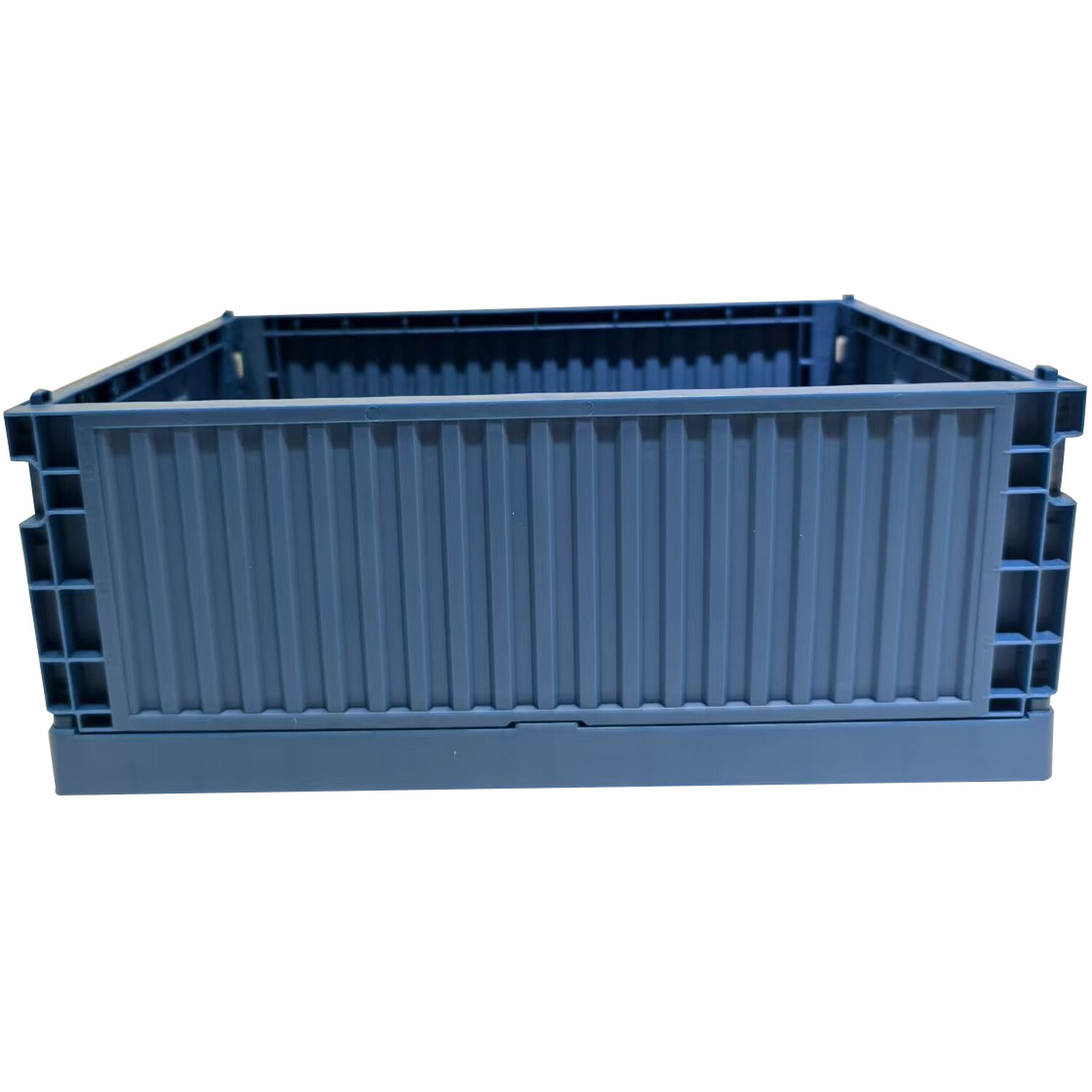 Pack of 3 My Home Ribbed Folding Crates Blue and White Image 3