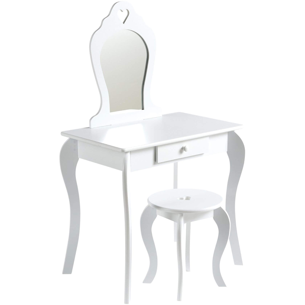 Home Source Belle Single Drawer White Kids Dressing Table Set Image 2