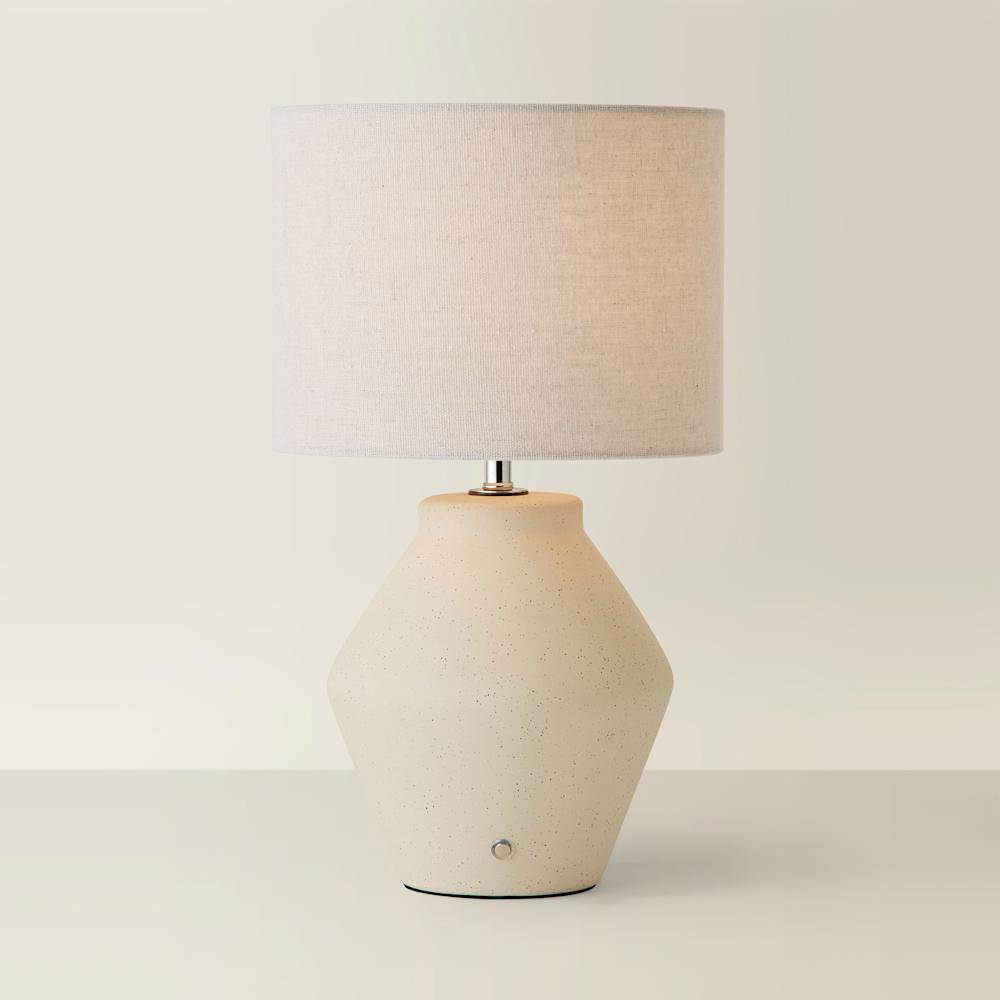 ValueLights Finn Cream Ceramic Rechargeable Table Lamp with Linen Shade Image 3