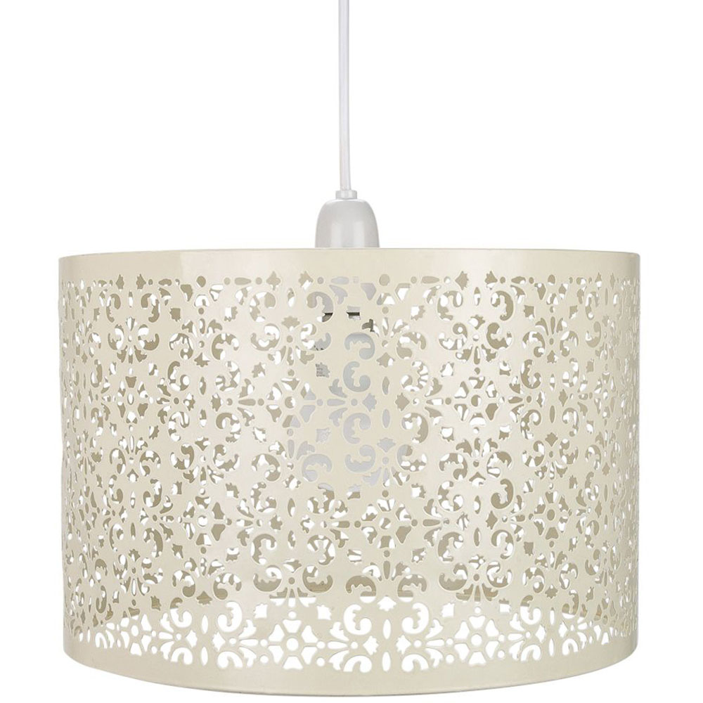 Happy Homewares Marrakech Designed Cream Metal Floral Decoration Pendant Shade Image 1