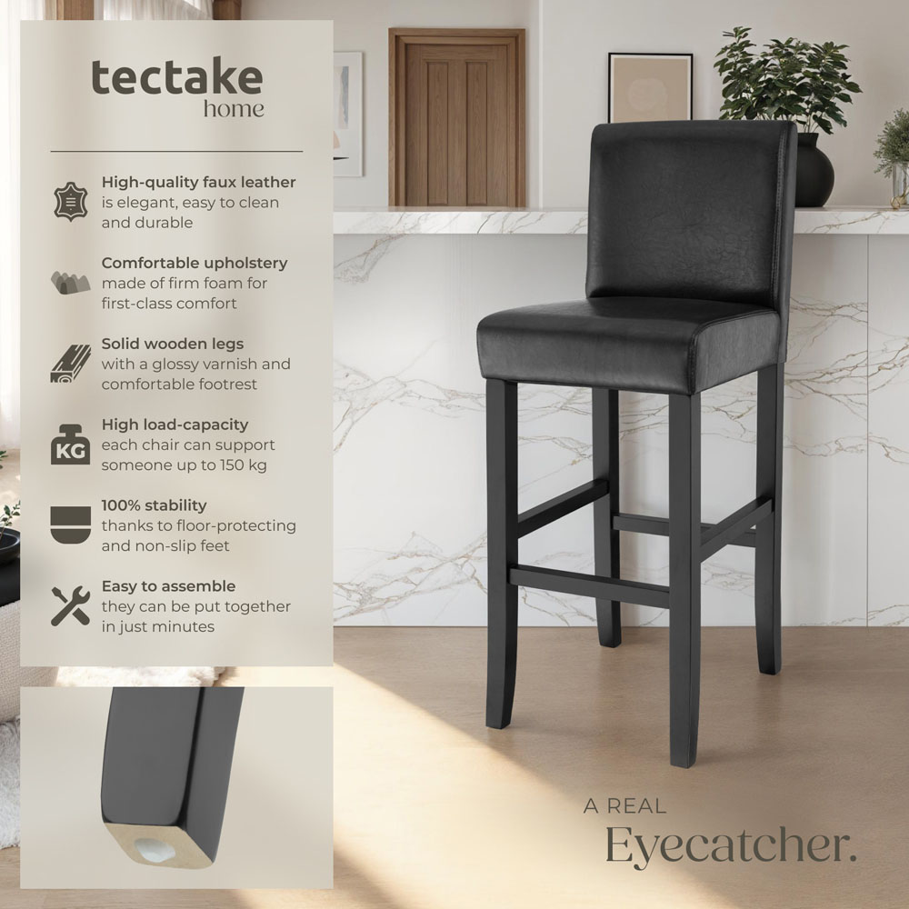 Tectake Black Leather Padded Bar Stool Set of 4 Image 6