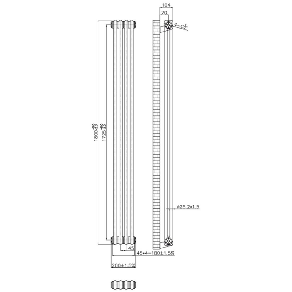 Go Bathrooms Clarence Antique Copper 2 Column 4 Section Radiator 1800 x 200mm Image 4