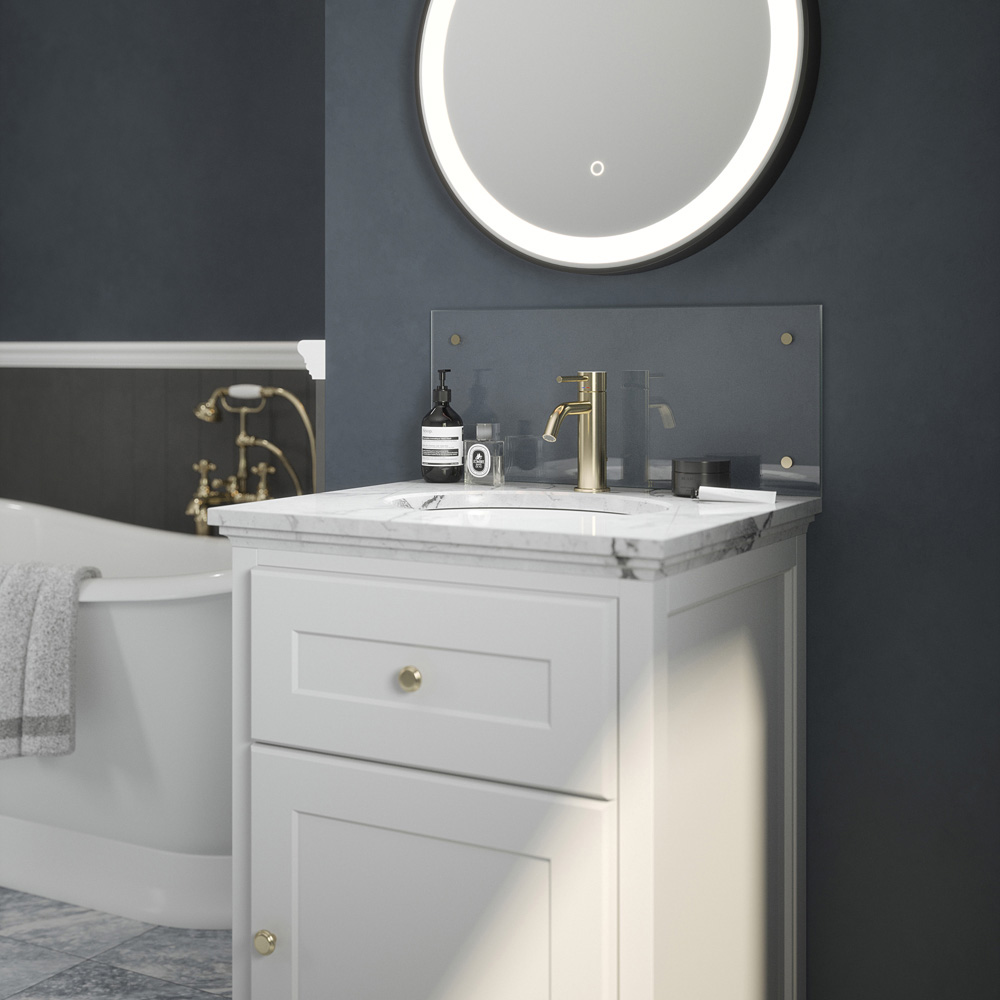 Splashback Crystal Clear Toughened Glass Bathroom Splashback with Bronze Caps 250 x 500mm Image 2