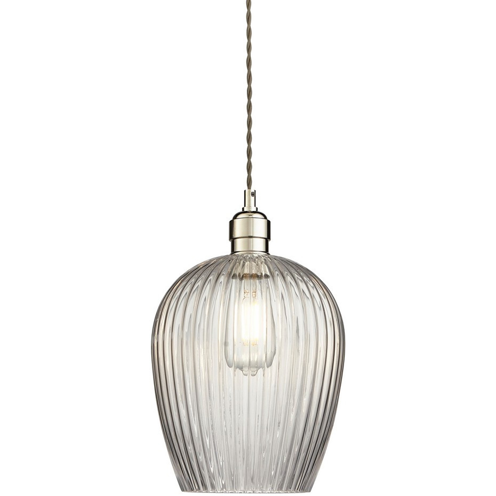 Merano Livorno Ribbed Glass Bright Nickel Plate Dome Pendant Ceiling Light Image 3
