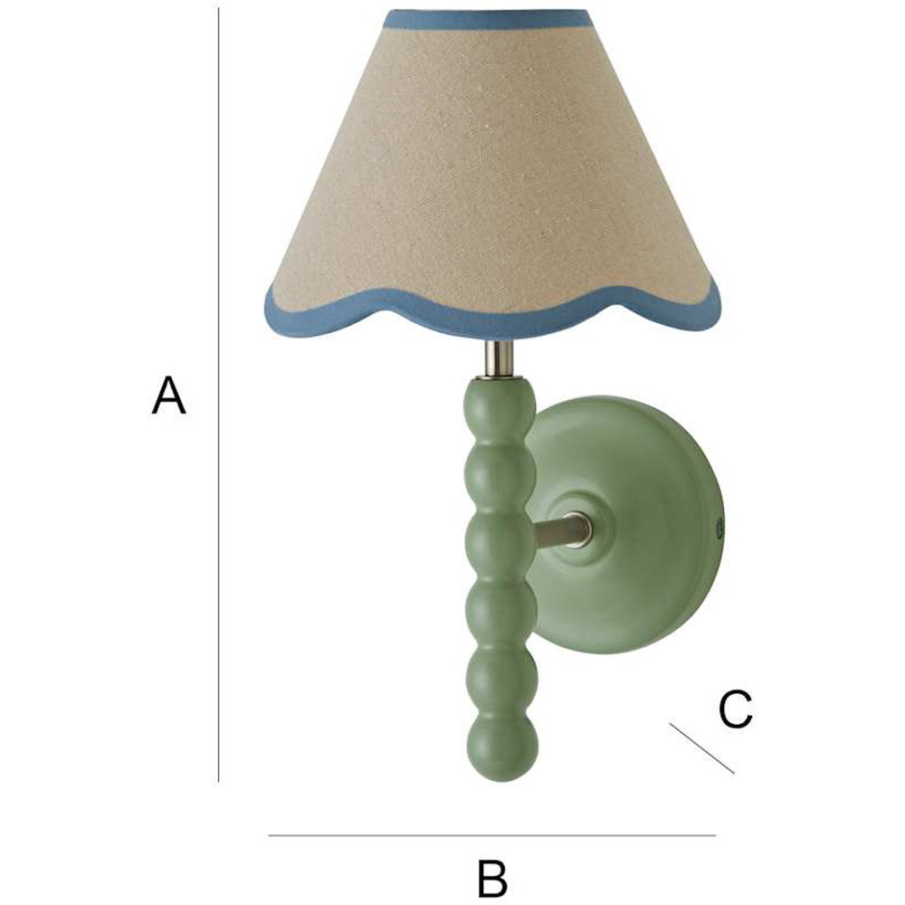 ValueLights Blue Trim Scallop Shade Green Bobbin LED Wall Light with Bulb Image 7