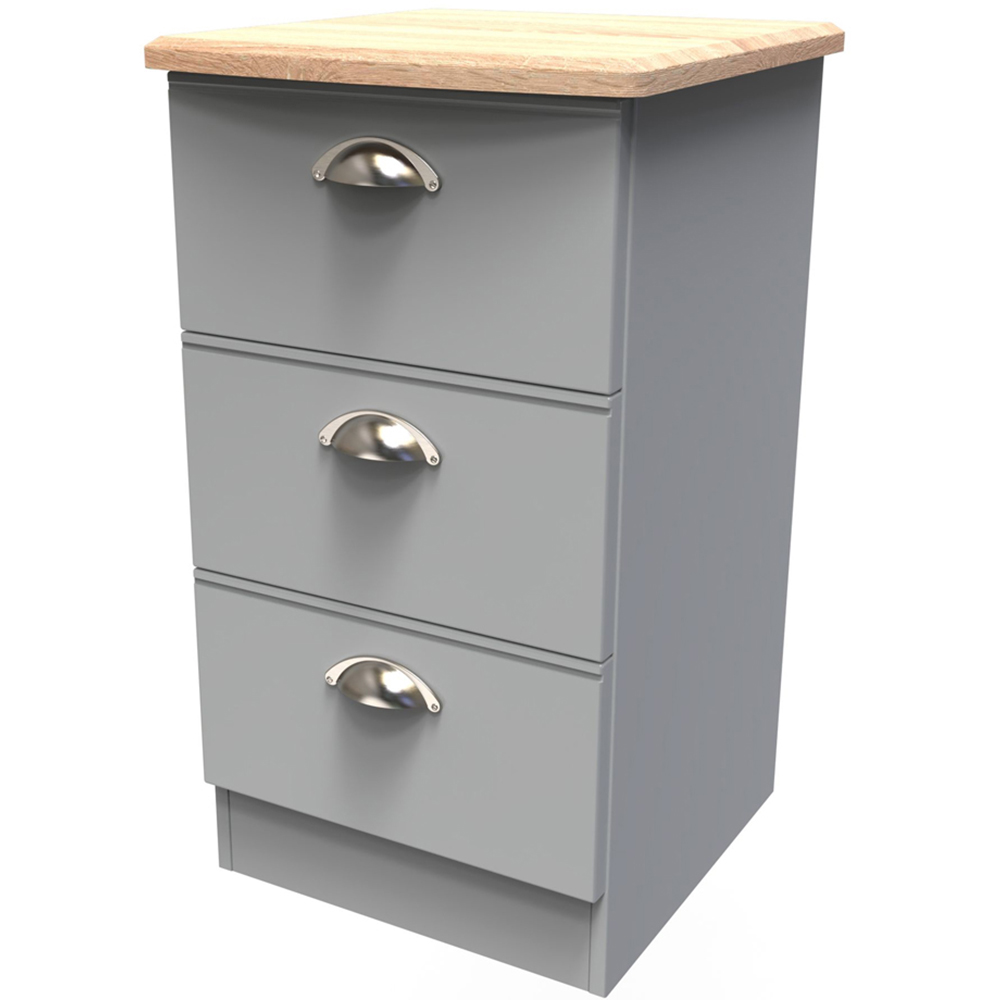 Crowndale Victoria 3 Drawer Dusk Grey and Oak Bedside Cabinet Image 4