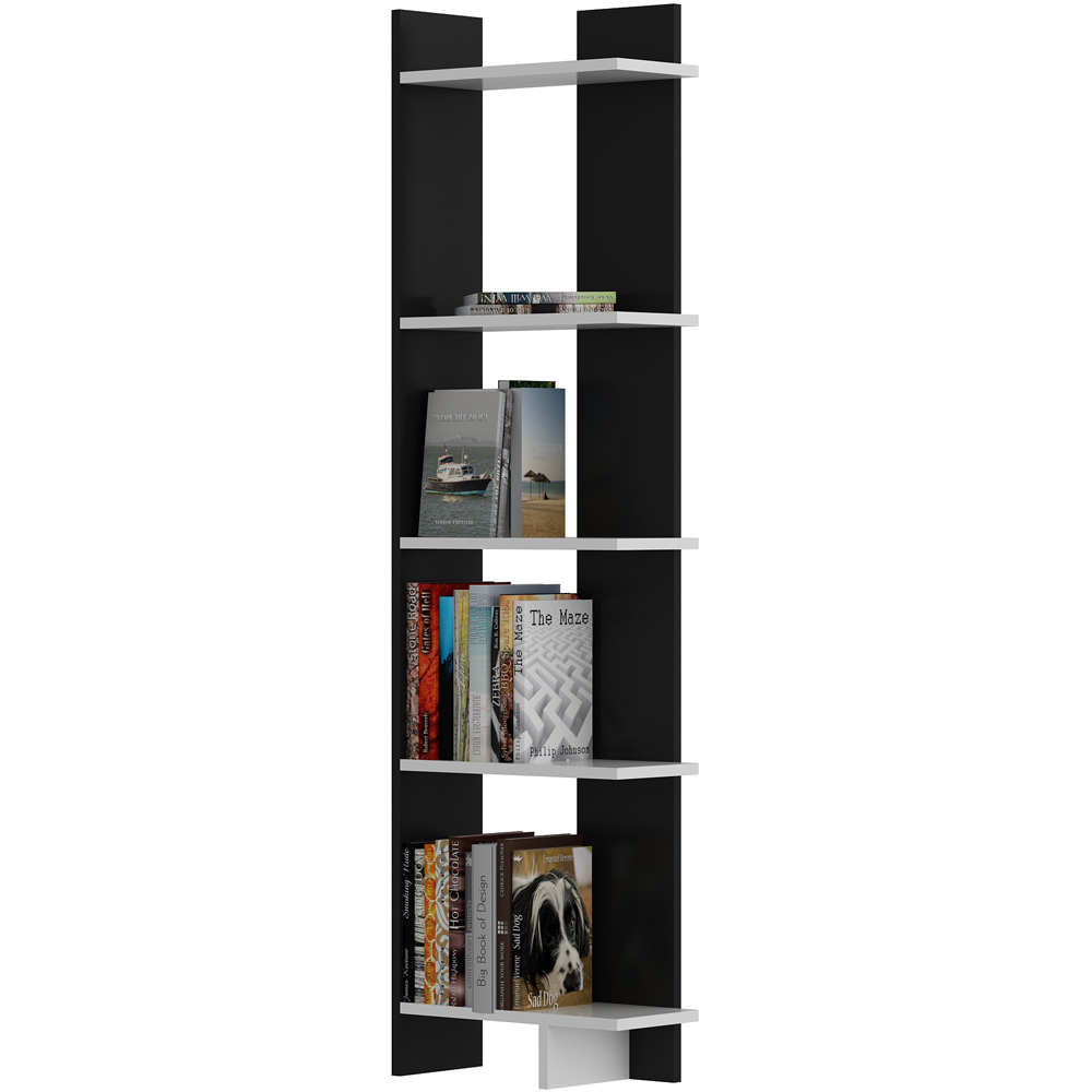 Decorotika Alis 5 Tier Black and White Corner Bookcase Image 2