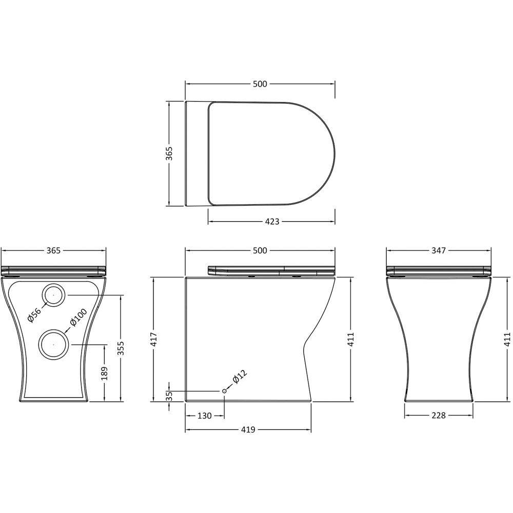 nuie Freya White Back to Wall Pan and Seat 365mm Image 2