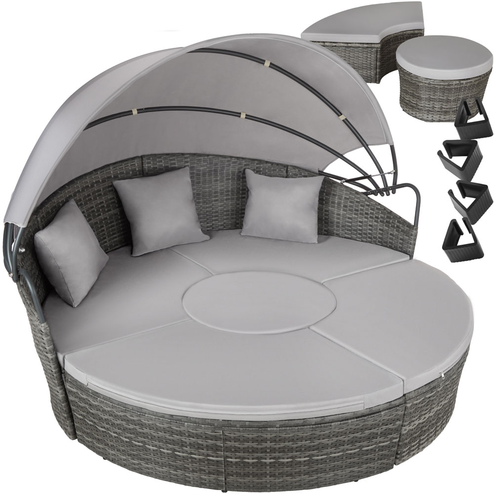tectake Santorini Grey Sun Lounger with Shade Canopy Image 2