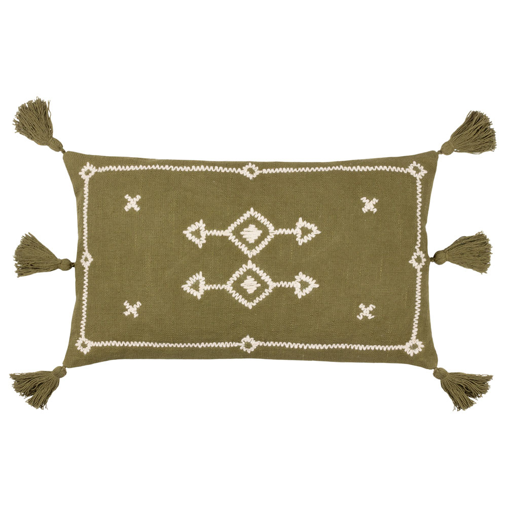 Yard Folis Khaki Embroidered Cushion Image 1