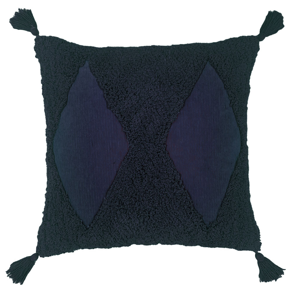 furn. Kantha Navy Tufted Diamond Cushion Image 1