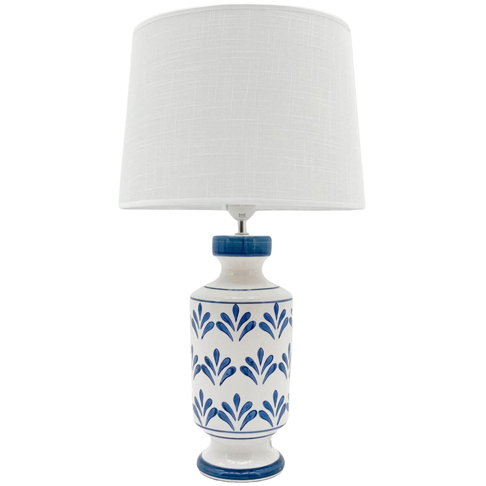 Acacia Home Fabric Shade Blue and White Ceramic Lamp 58cm Image 1