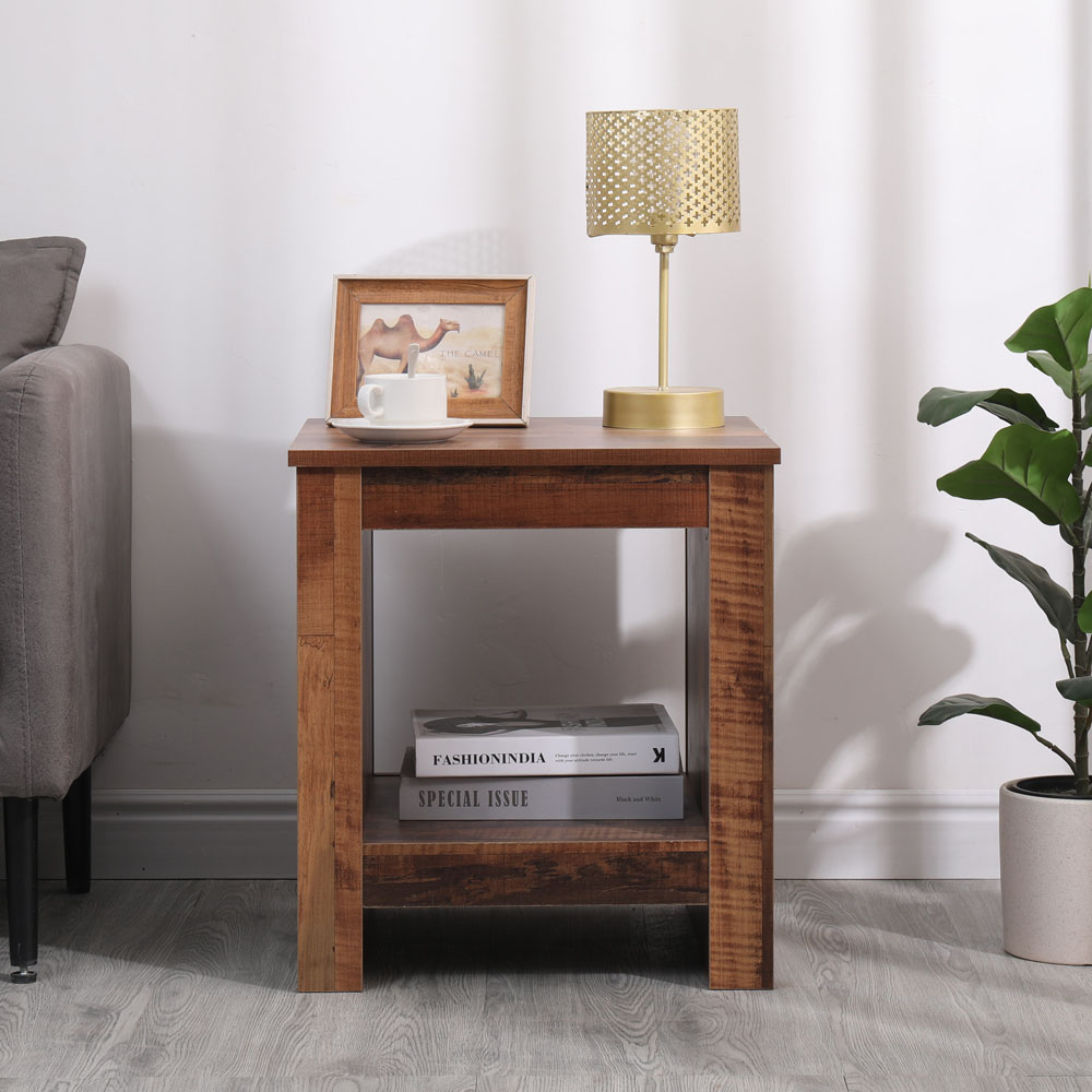 FurnitureHMD Single Shelf Industrial Style Wooden Side Table Image 7