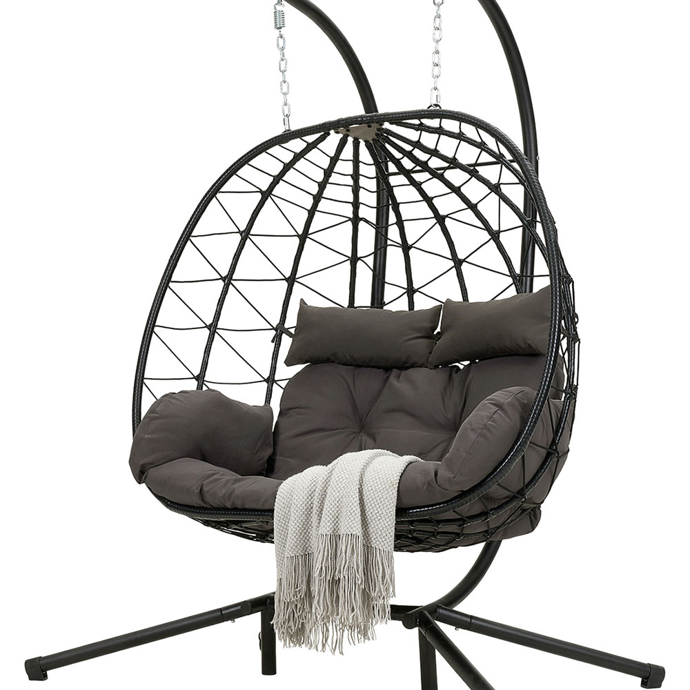Living and Home 2 Seater Padded Swing Egg Chair with 4-Legged Metal Stand Image 3