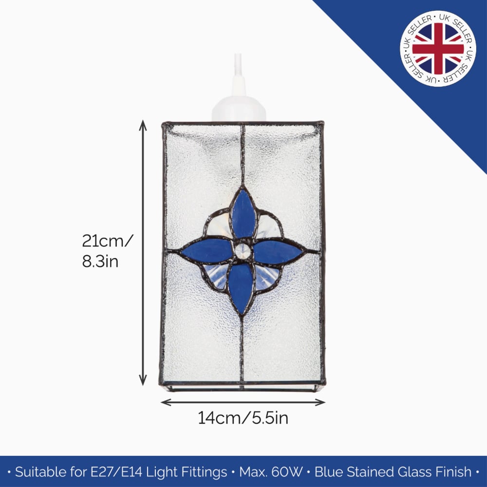 Happy Homewares Traditional Tiffany Style Clear Glass Pendant Shade with Royal Blue Panels Image 7