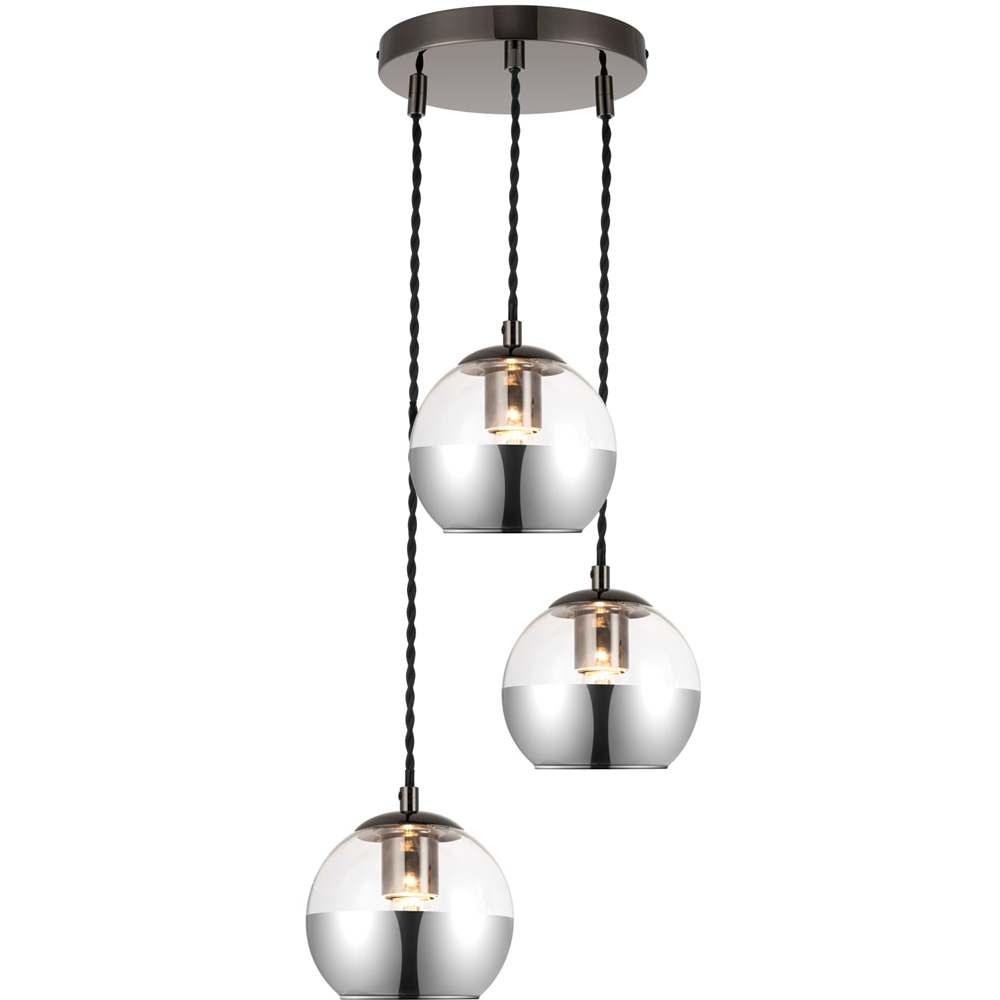 Cosylyte Marlo Matt Black Base 3 Light Smoky Glass Cluster Pendant Light Image 3