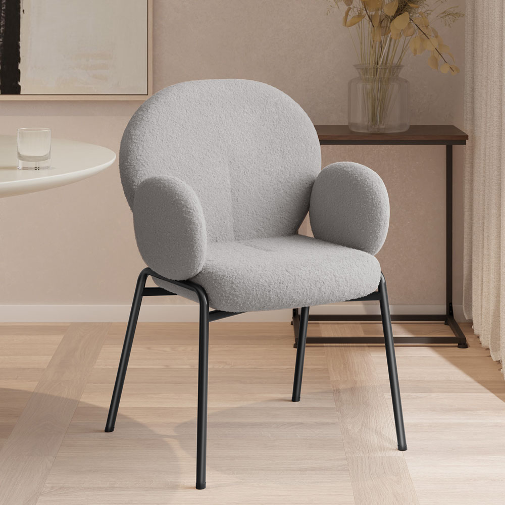 tectake Set of 2 Light Grey Boucle Padded Dining Chair Image 9