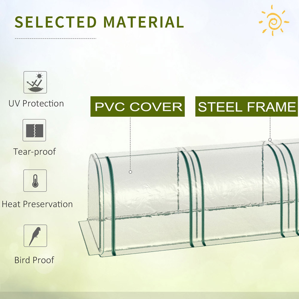 Outsunny Steel Frame Tunnel Garden Greenhouse with Zipped Doors Image 4