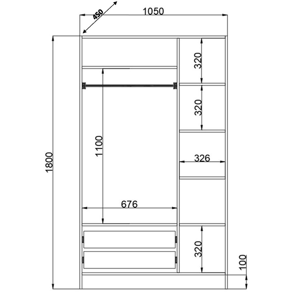 Evu Elise 3 Door 2 Drawer White Mirrored Wardrobe Image 5