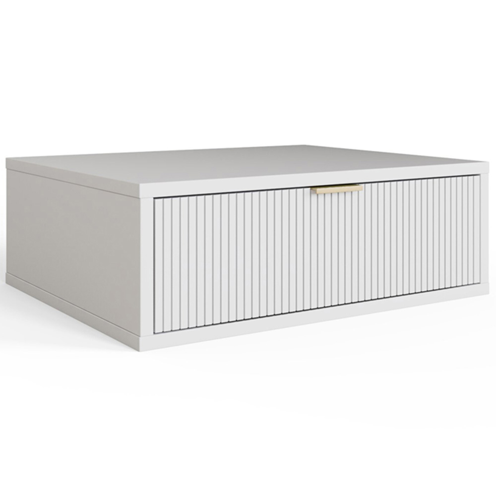 GFW Sienna Single Drawer White Ribbed Wall Mounted Bedside Table Set of 2 Image 4