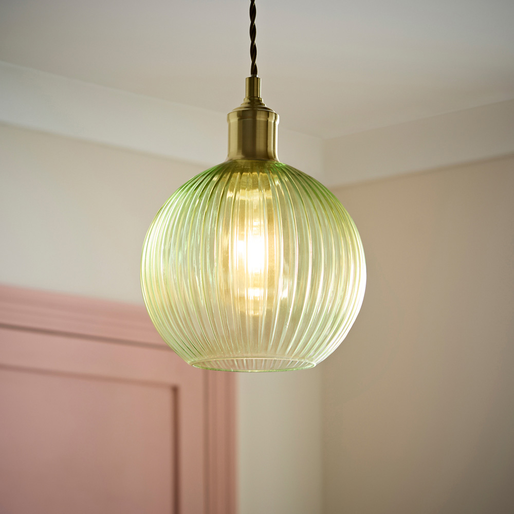 ValueLights Maddison Pale Green Ribbed Glass Easy Fit Ceiling Pendant Lamp Image 4
