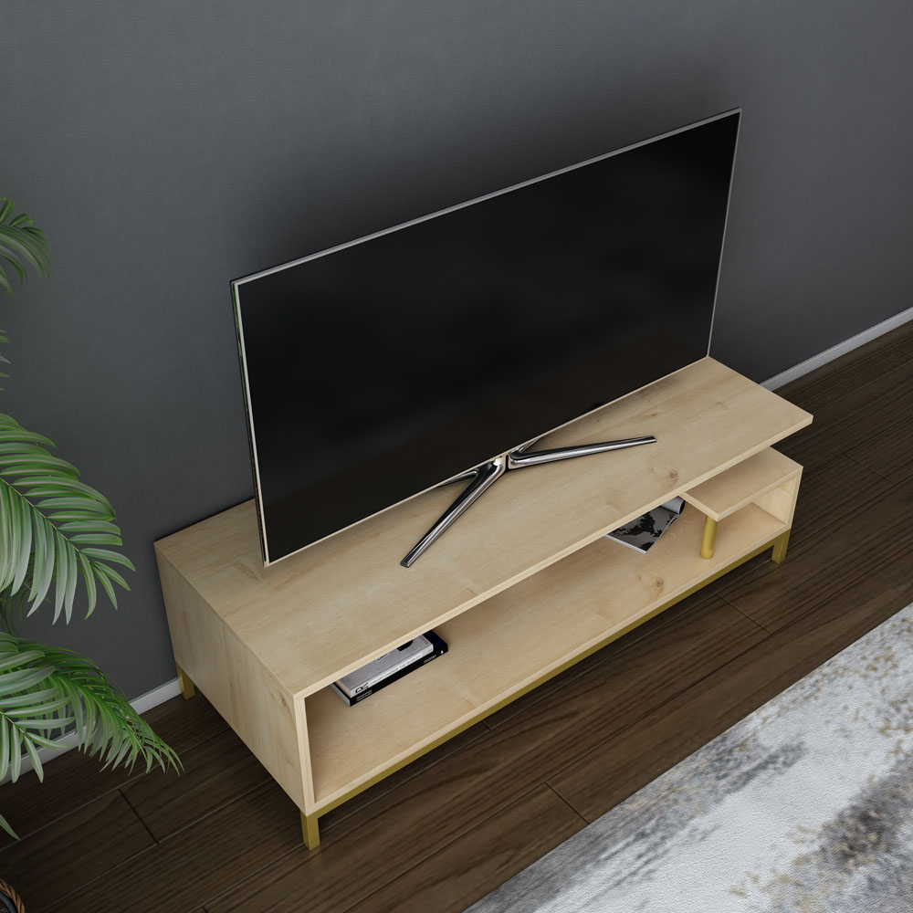 Decorotika Reilly 2 Shelf Gold and Sapphire Oak TV Unit Image 4