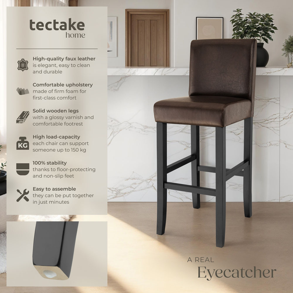 Tectake Brown Leather Padded Bar Stool Image 6