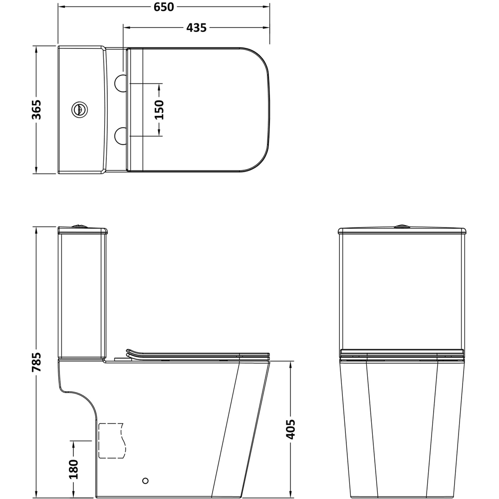 nuie Orlen Square Vitreous China Rimless Close Coupled Soft Close Toilet Image 2
