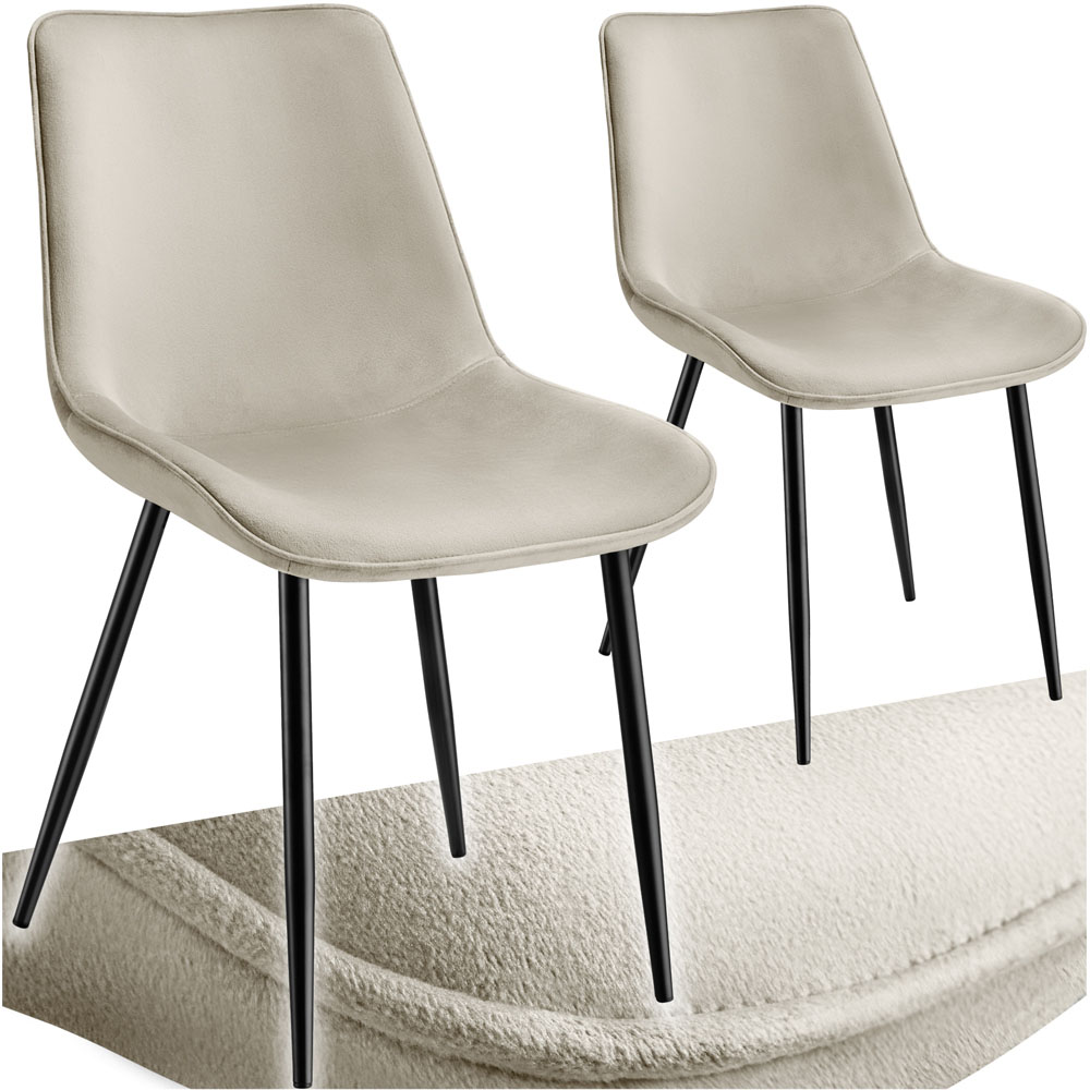 tectake Monroe Set of 2 Cream Velvet Padded Dining Chair Image 2