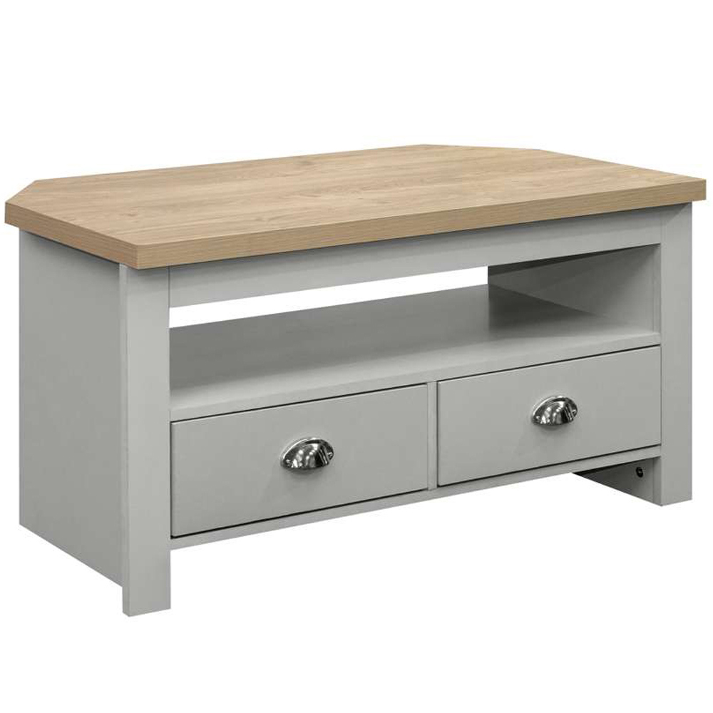Highgate 2 Drawer Grey and Oak Corner TV Unit Image 2