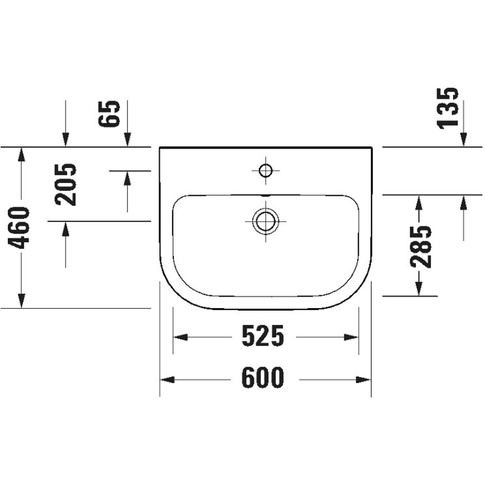 Duravit D-Code Single Tap Hole White High Gloss Wash Basin 600 x 430mm Image 2