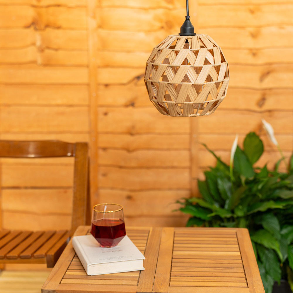 ValueLights Natural Rattan Ball Battery Operated Outdoor Hanging Pendant Garden Light Image 3