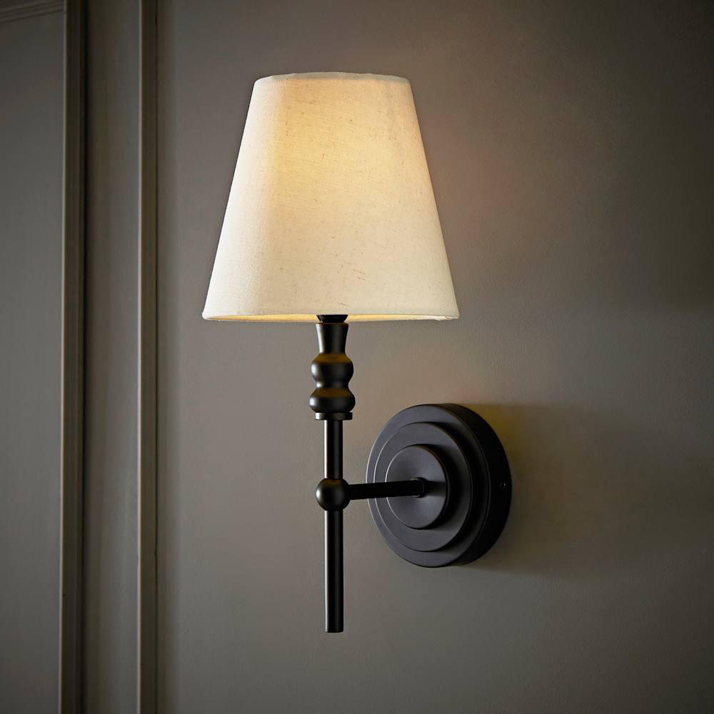 ValueLights Maggie Linen Shade Black Candlestick LED Wall Light with Bulb Image 3