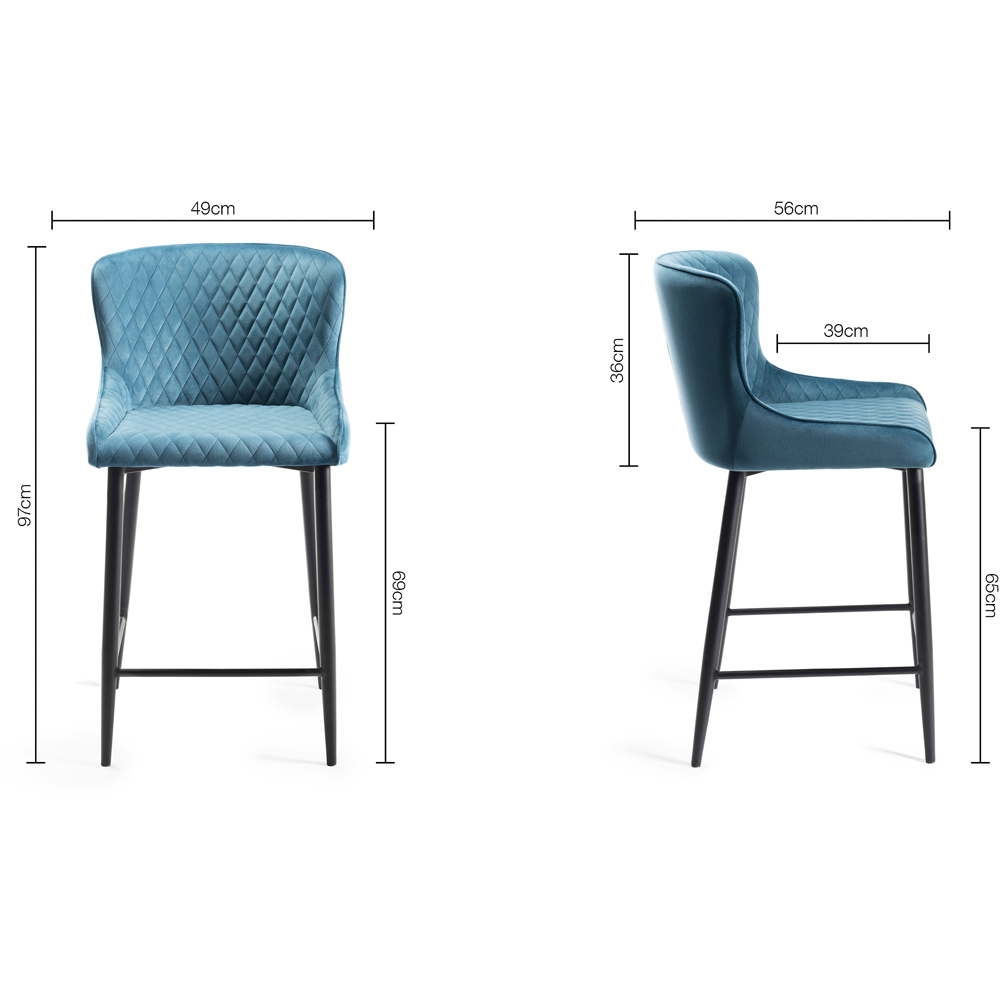 Bentley Designs Cezanne Set of 2 Petrol Blue Velvet Fabric Upholstered Barstool Image 6