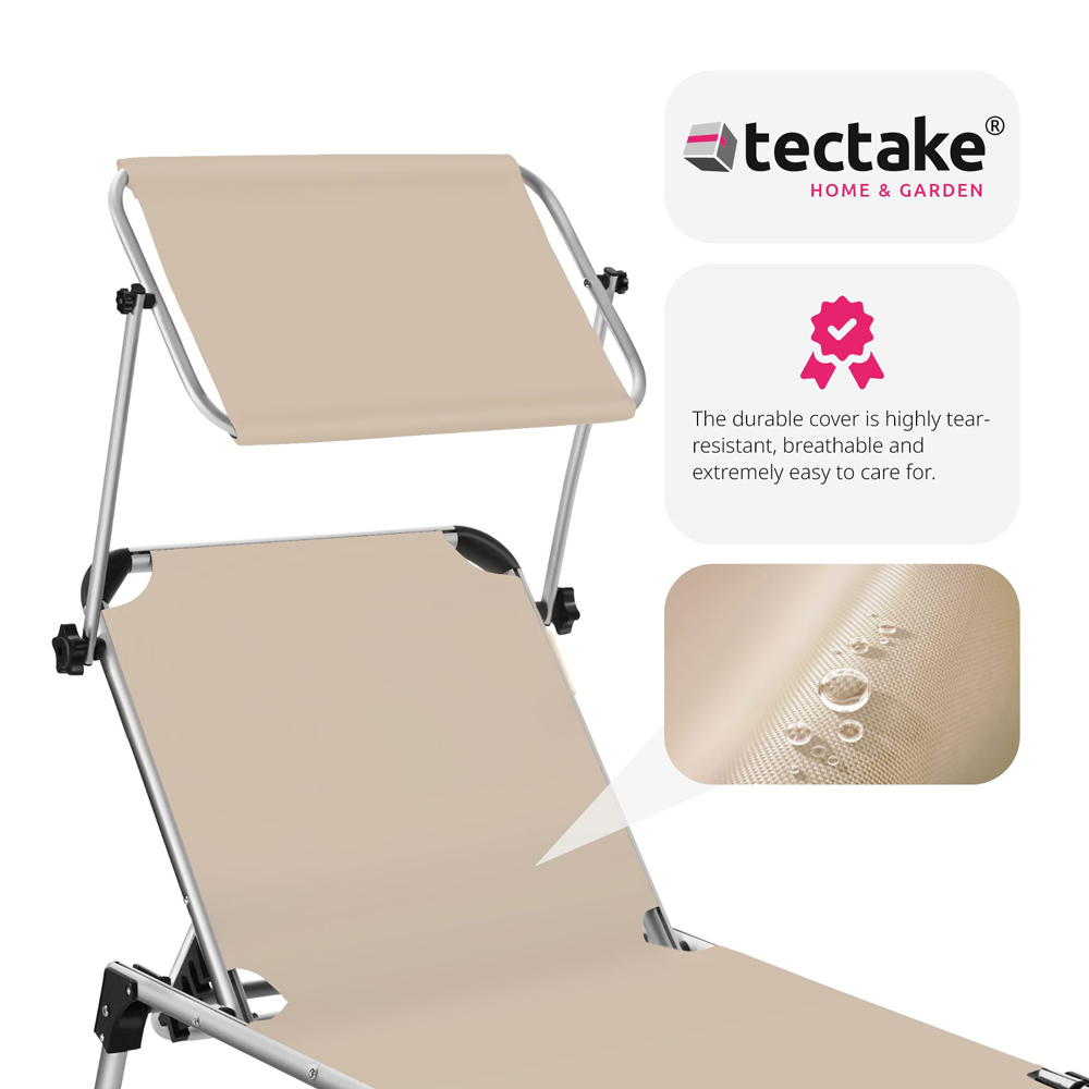 tectake Aurelie Beige Foldable and Adjustable Sun Lounger with Backrest Image 8