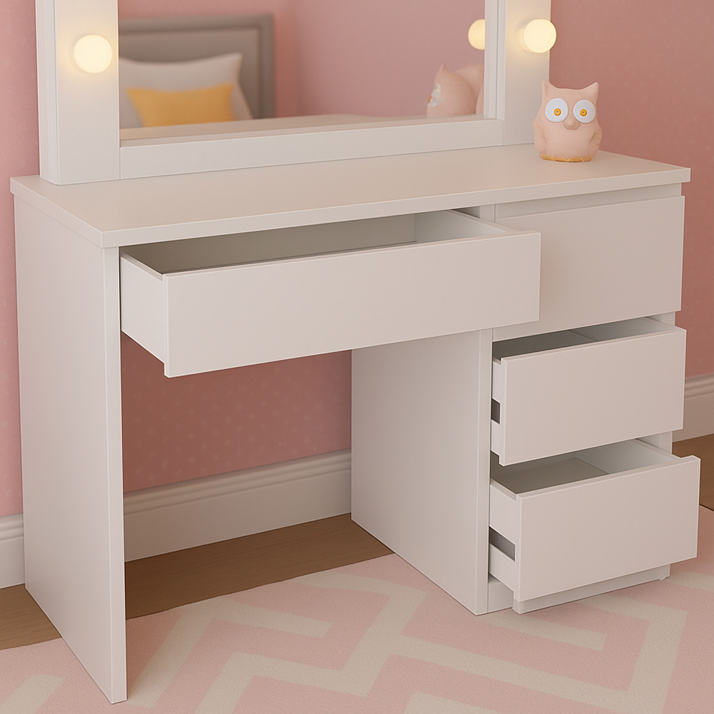 Portland 4 Drawer White Dressing Table Set with LED Mirror Image 5
