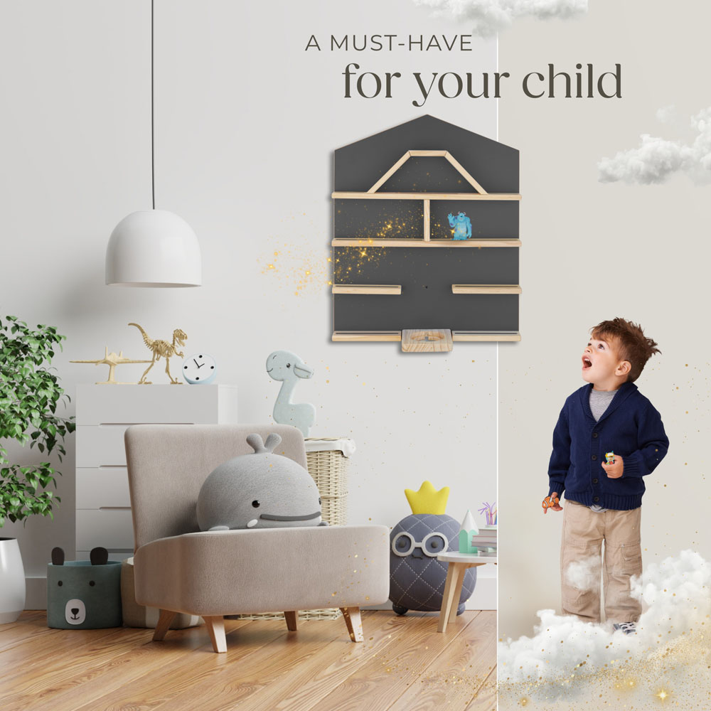 tectake Mylittle Story Anthracite House Design Wall Mounted Floating Shelf Image 8