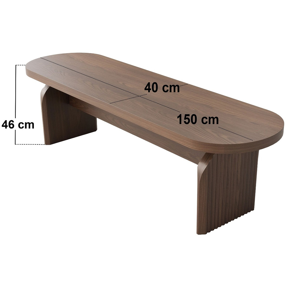 SOLACE+CO Varm Walnut Wood Effect 3 Seater Ribbed Dining Bench Image 6