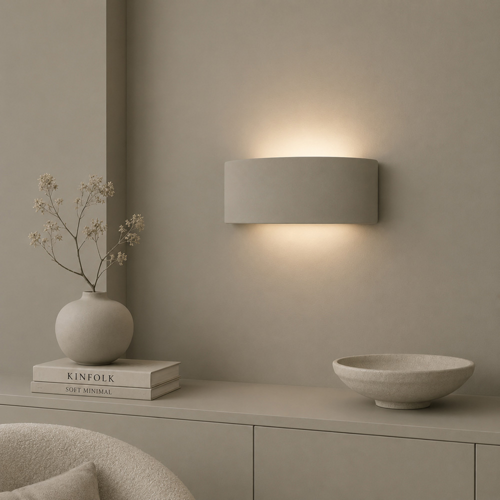 ValueLights Vincent Moss Green Curved Ceramic Flush LED Wall Light with Bulb Image 4
