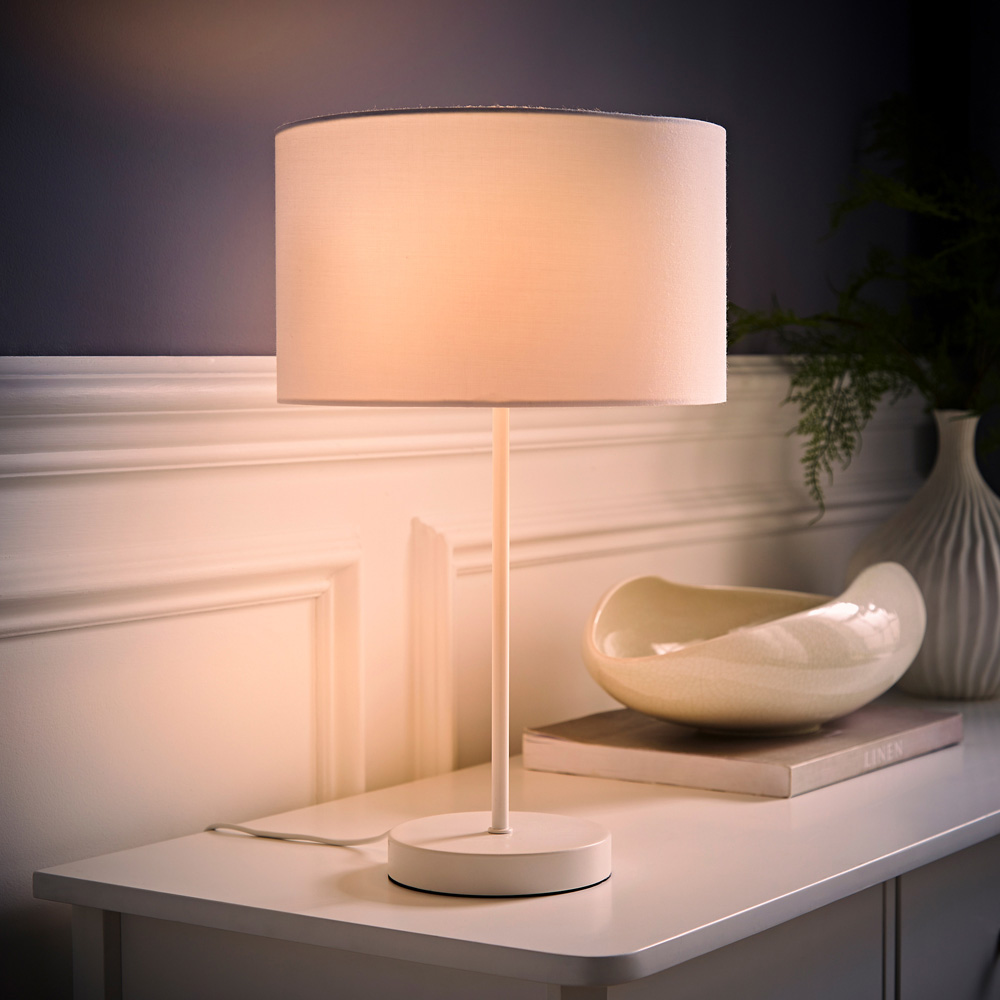 ValueLights Charlie Drum Shade White Table Lamp and Bulb Image 6