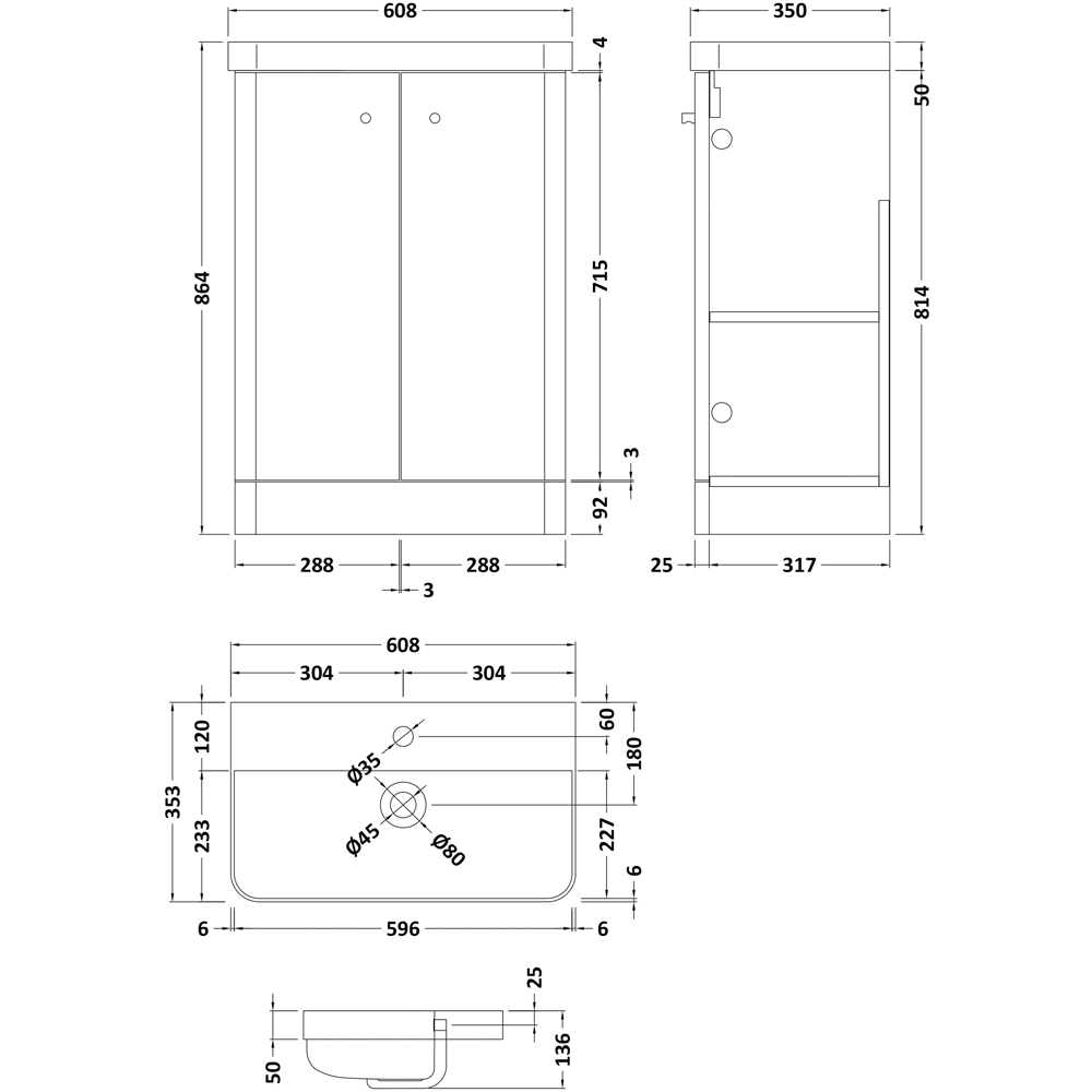 nuie Core 600mm Satin White Floor Standing Unit with Tap and WC Image 2