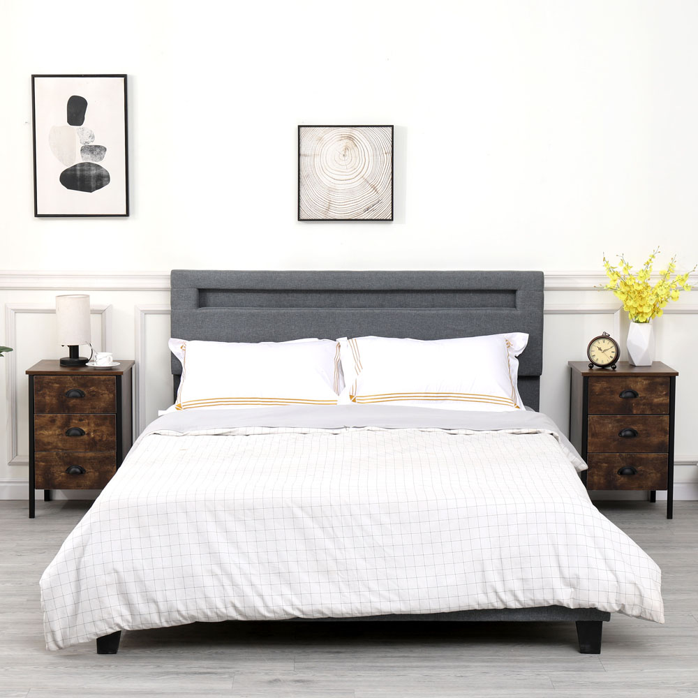 FurnitureHMD 3 Drawer Brown and Black Industrial Wooden Nightstand Set of 2 Image 7