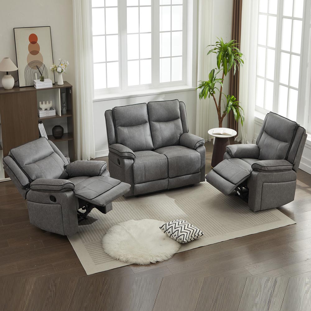 Furniture One 4 Seater Grey Manual Sectional Recliner Couches Sofa Set Image 6