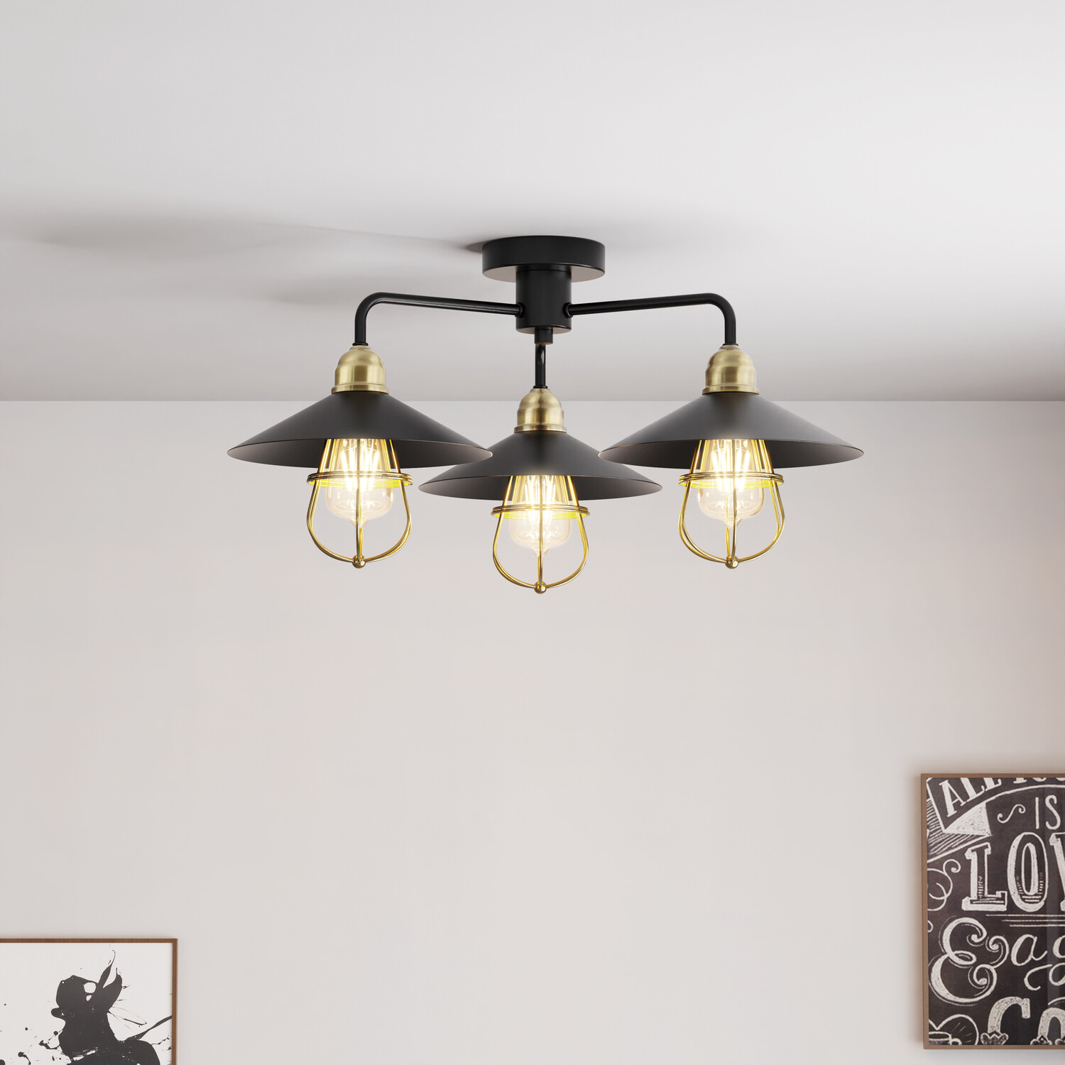 Dylan 3 Arm Ceiling Fitting Black Image 3