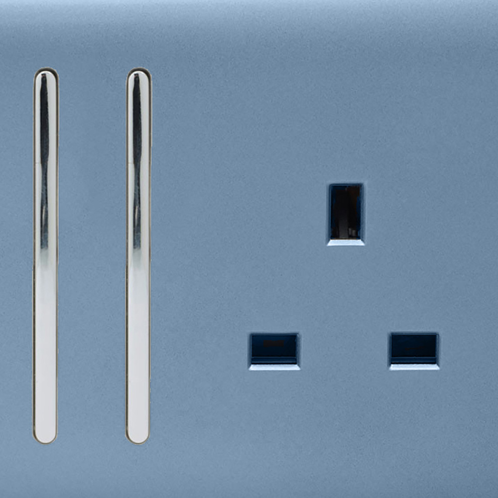 Trendi Switch 2 Gang 13amp Sky Blue Long Switched Plug Socket 3 Pack Image 2