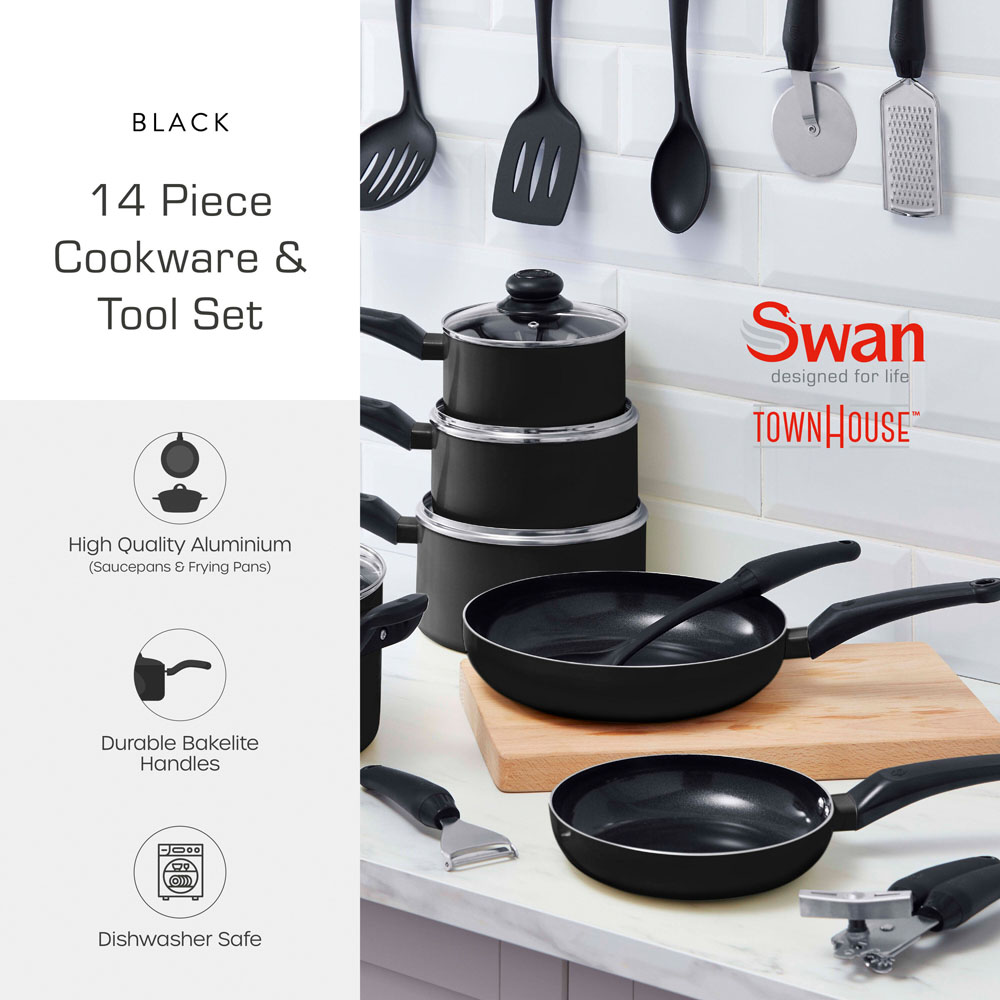 Swan Townhouse 14 Piece Black Pan and Tool Set Image 2
