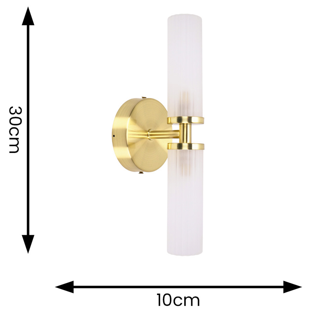 ValueLights Canya Matte Gold 2 Way Up Down Frosted Reeded Glass LED Wall Light 2 Pack Image 7